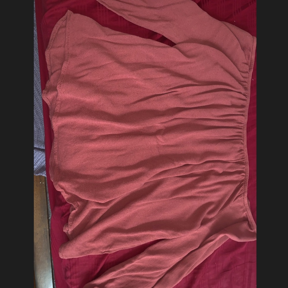 burnt orange off the shoulder shirt